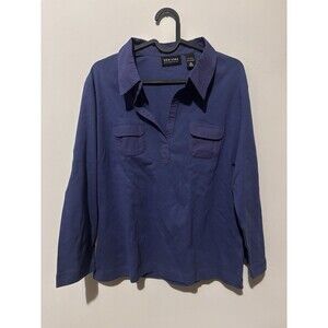 New York & Company 100% Cotton Pop Over Collared Royal Blue pullover blouse XL